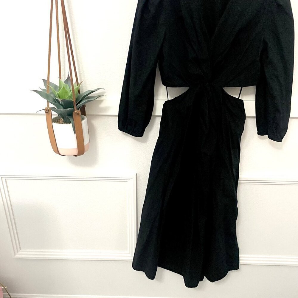 Gap Puff Sleeve Cut Out Midi Dress Long Sleeve Black Size M Tall - Picture 3 of 8